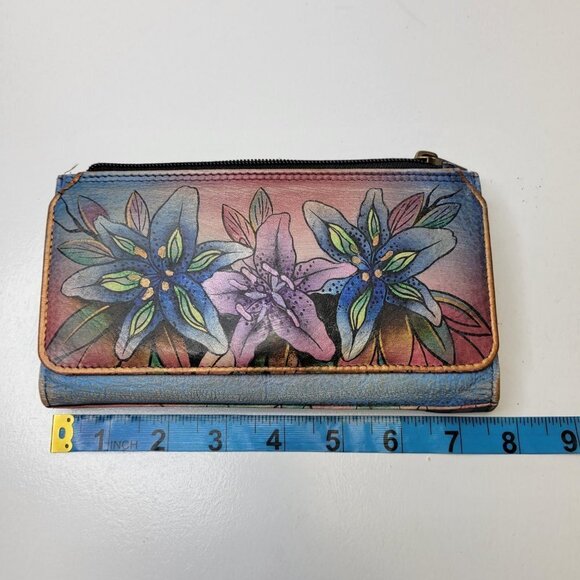 Handpainted Leather Lilies Wallet Anuschka Wallet - Picture 7 of 13